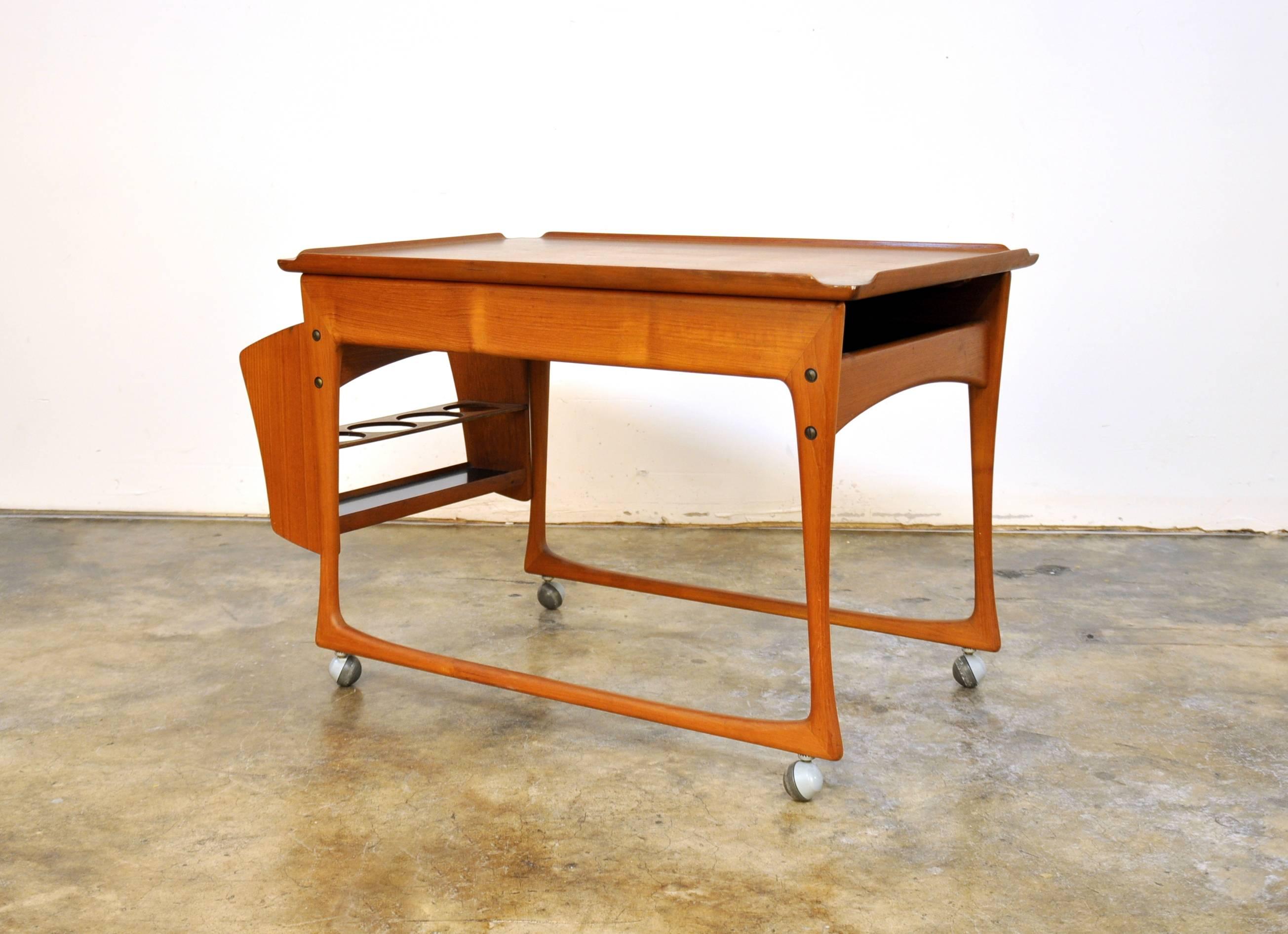 Danish Modern Teak Rolling Bar Cart by J. Ingvard Jensen, Odense Denmark 1