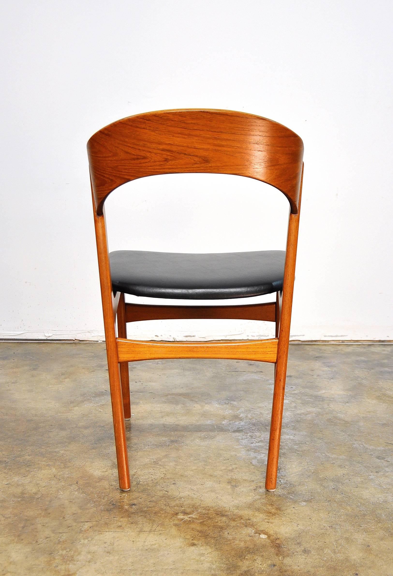 Faux Leather Set of Six Randers Mobelfabrik Teak Dining Chairs, Denmark, 1950s