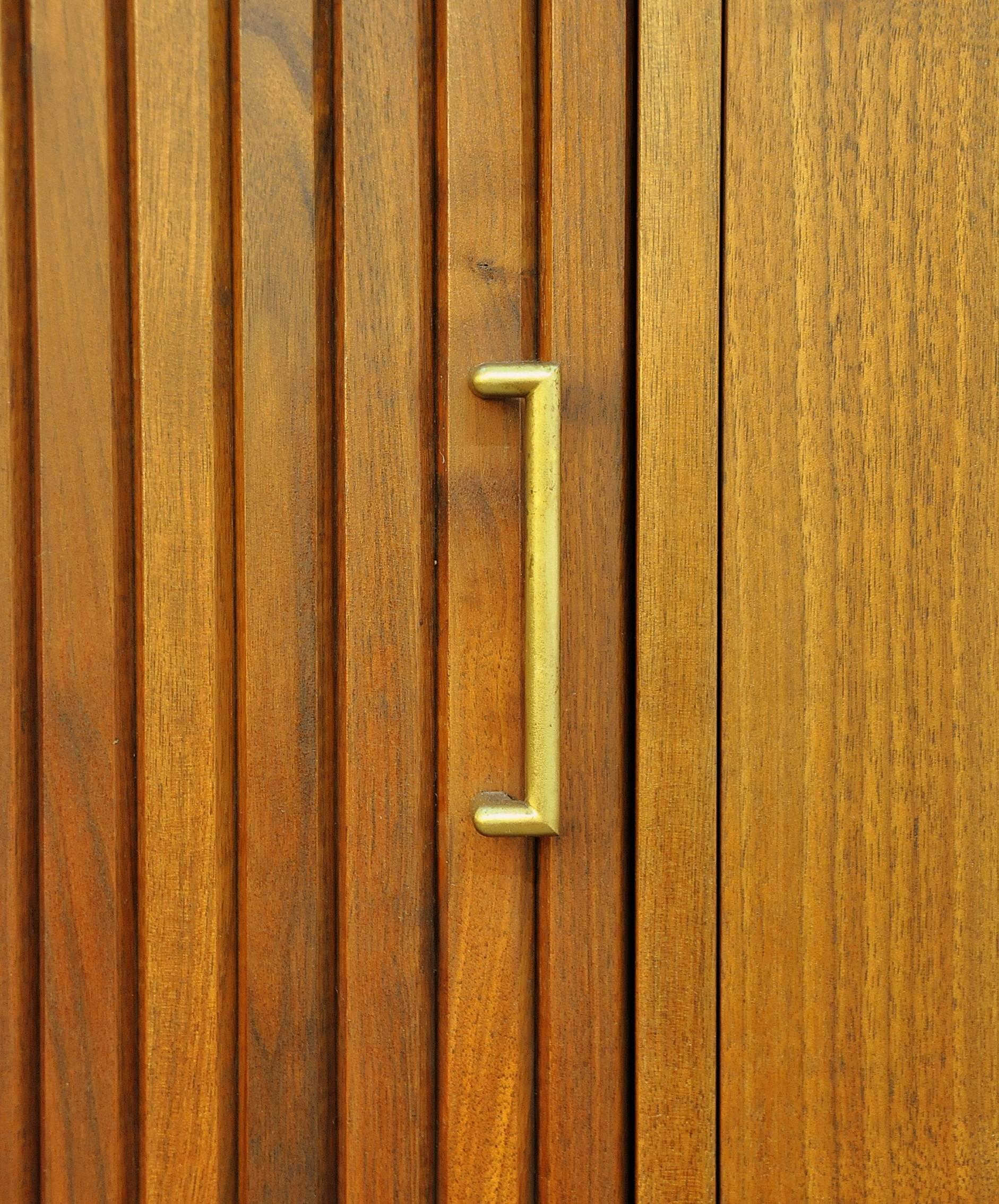 Brass Mark J. Furst & Robert Fellner Walnut Credenza, Furnette Industries, USA, 1950s