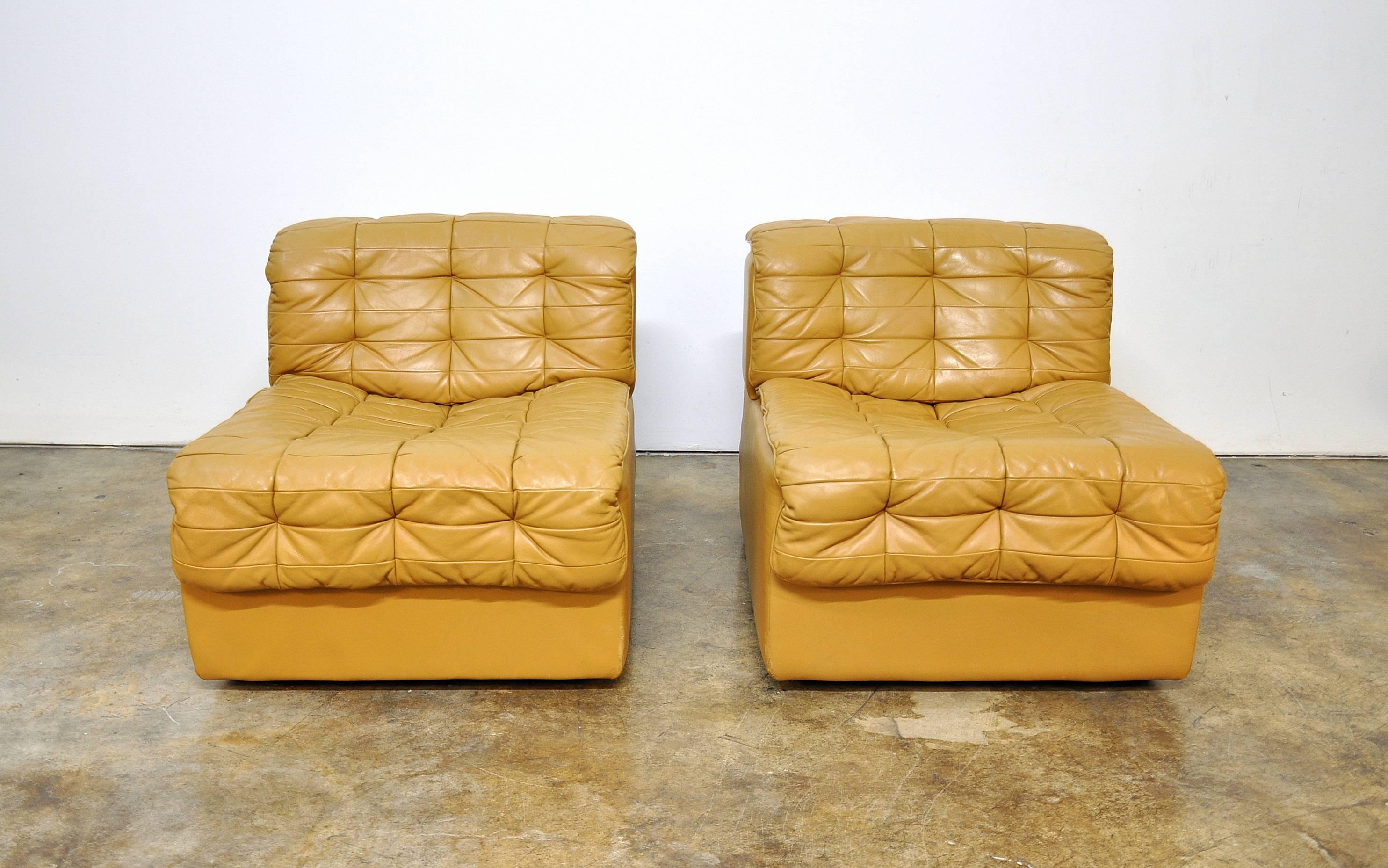 Swiss Pair of De Sede DS-11 Caramel Leather Lounge Chairs