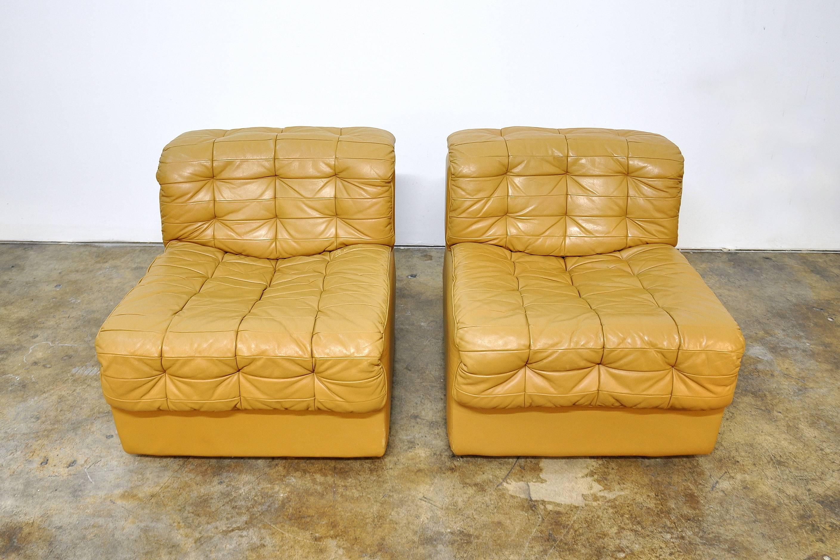 Pair of De Sede DS-11 Caramel Leather Lounge Chairs 2