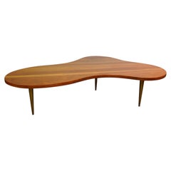Freeform Walnut Brass Coffee Table, Model 1759 by T.H. Robsjohn-Gibbings, 1950s