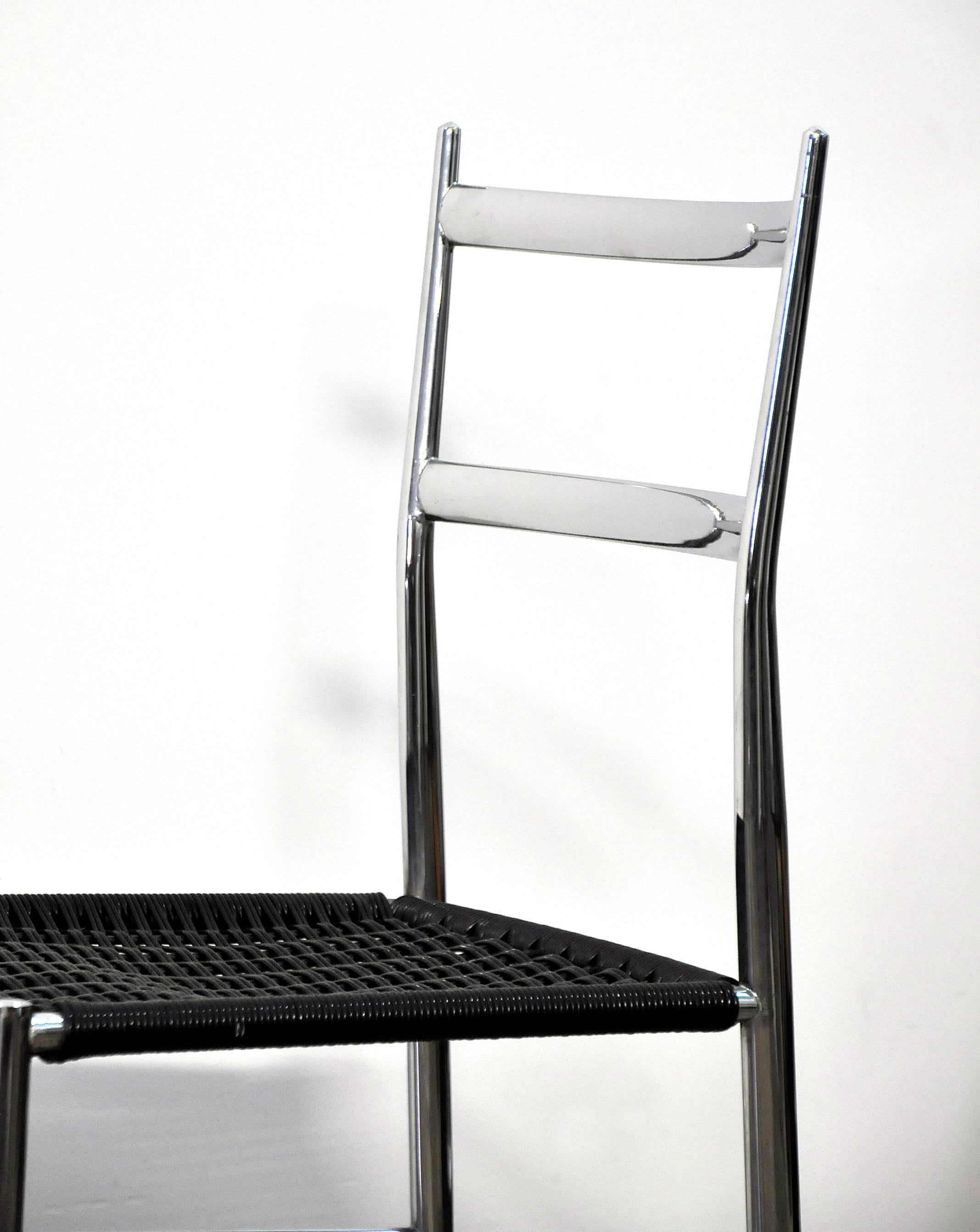 Mid-Century Modern Set of Four Gio Ponti Superleggera Chrome Dining Chairs