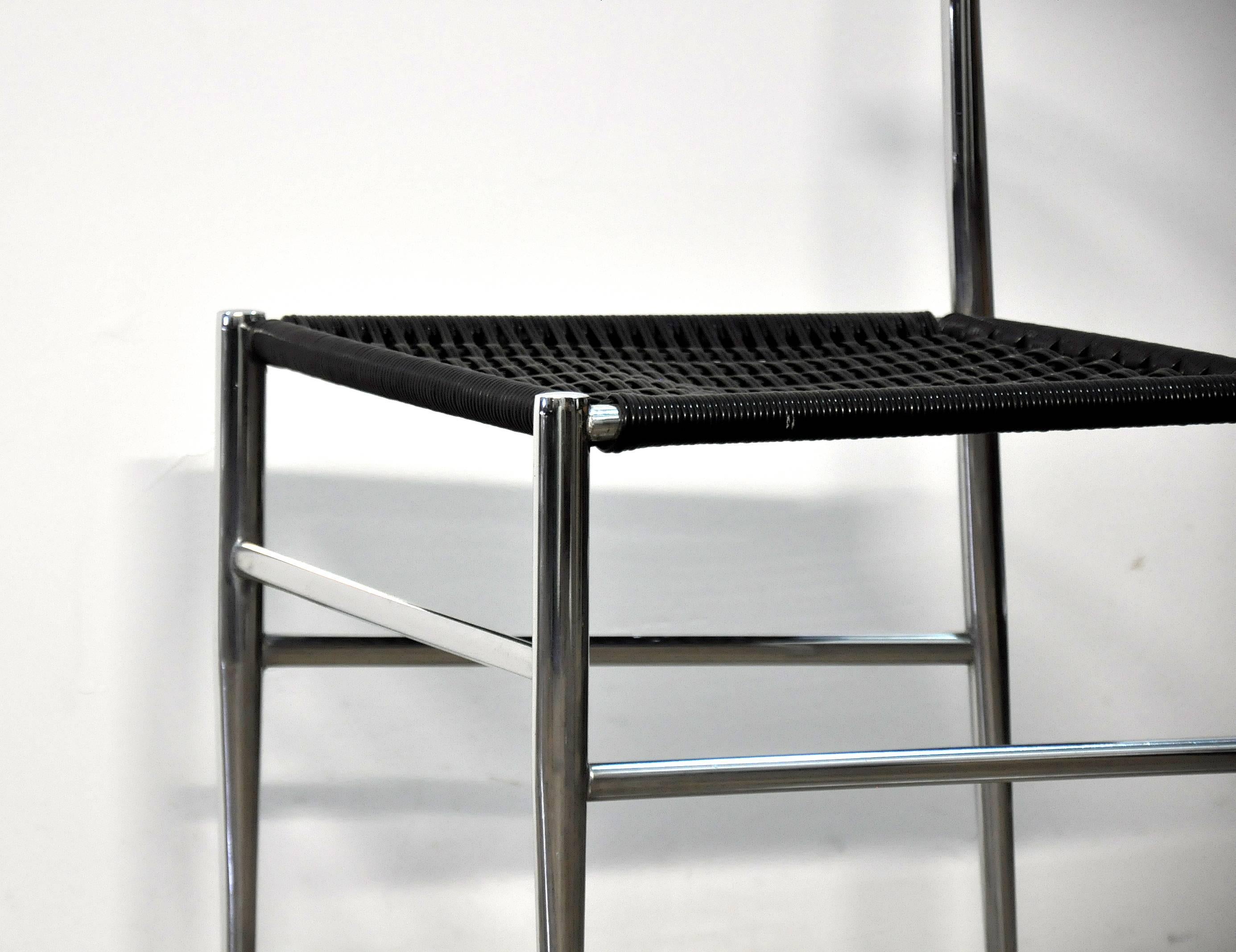 Italian Set of Four Gio Ponti Superleggera Chrome Dining Chairs