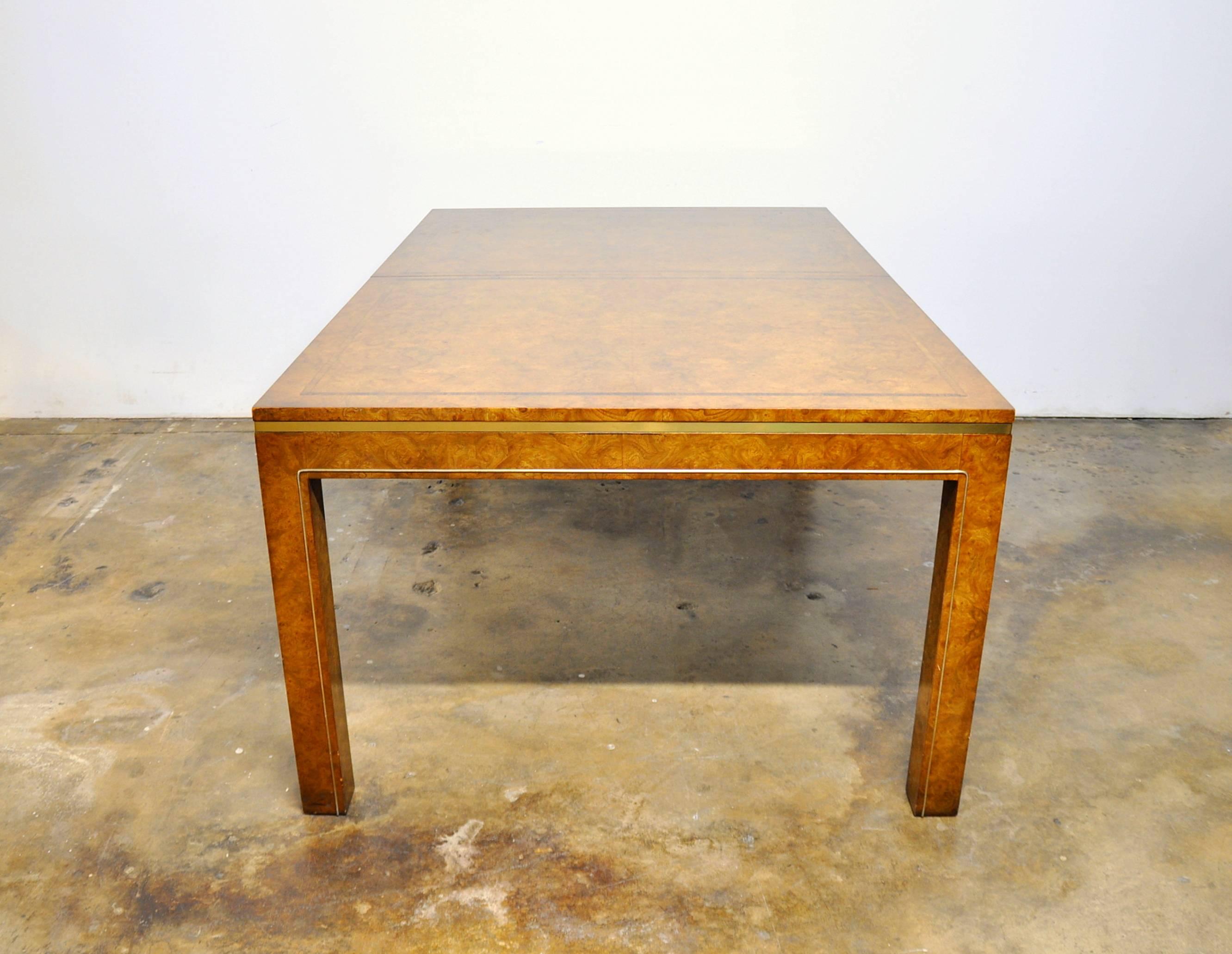 Mastercraft Amboyna Burl, Rosewood and Brass Extension Dining Table In Good Condition In Miami, FL