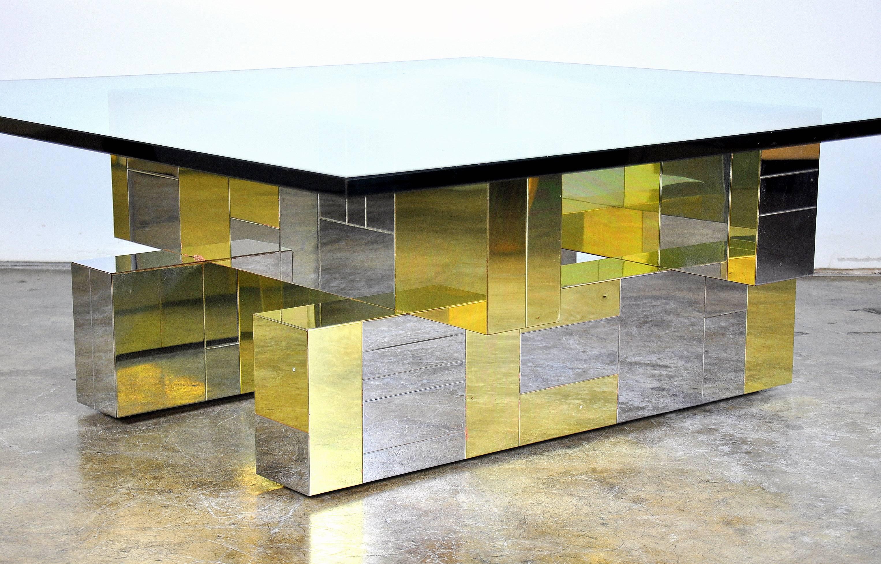 Paul Evans for Directional Brass and Chrome Cityscape Coffee Table In Good Condition In Miami, FL