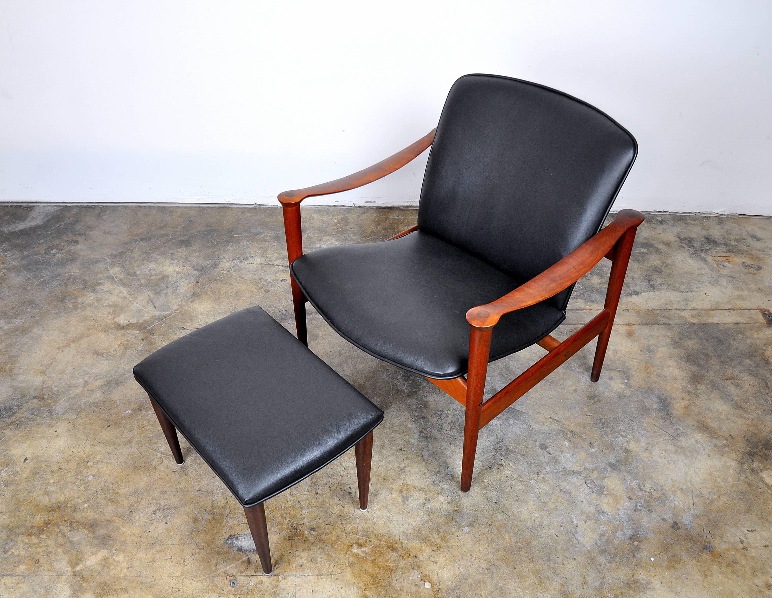 Brass Fredrik Kayser for Vatne Møbler Teak Lounge Chair and Ottoman