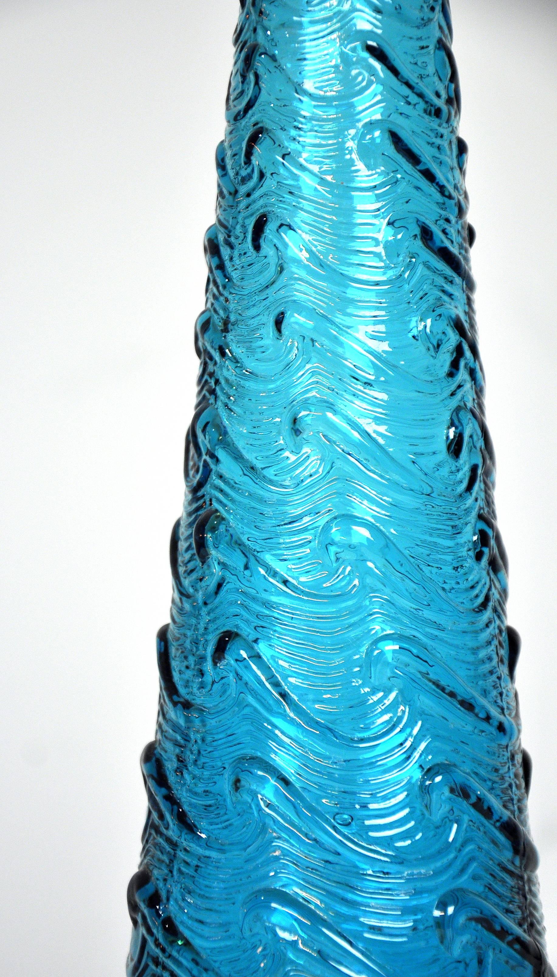 Italian Tall Empoli Blue Art Glass Decanter