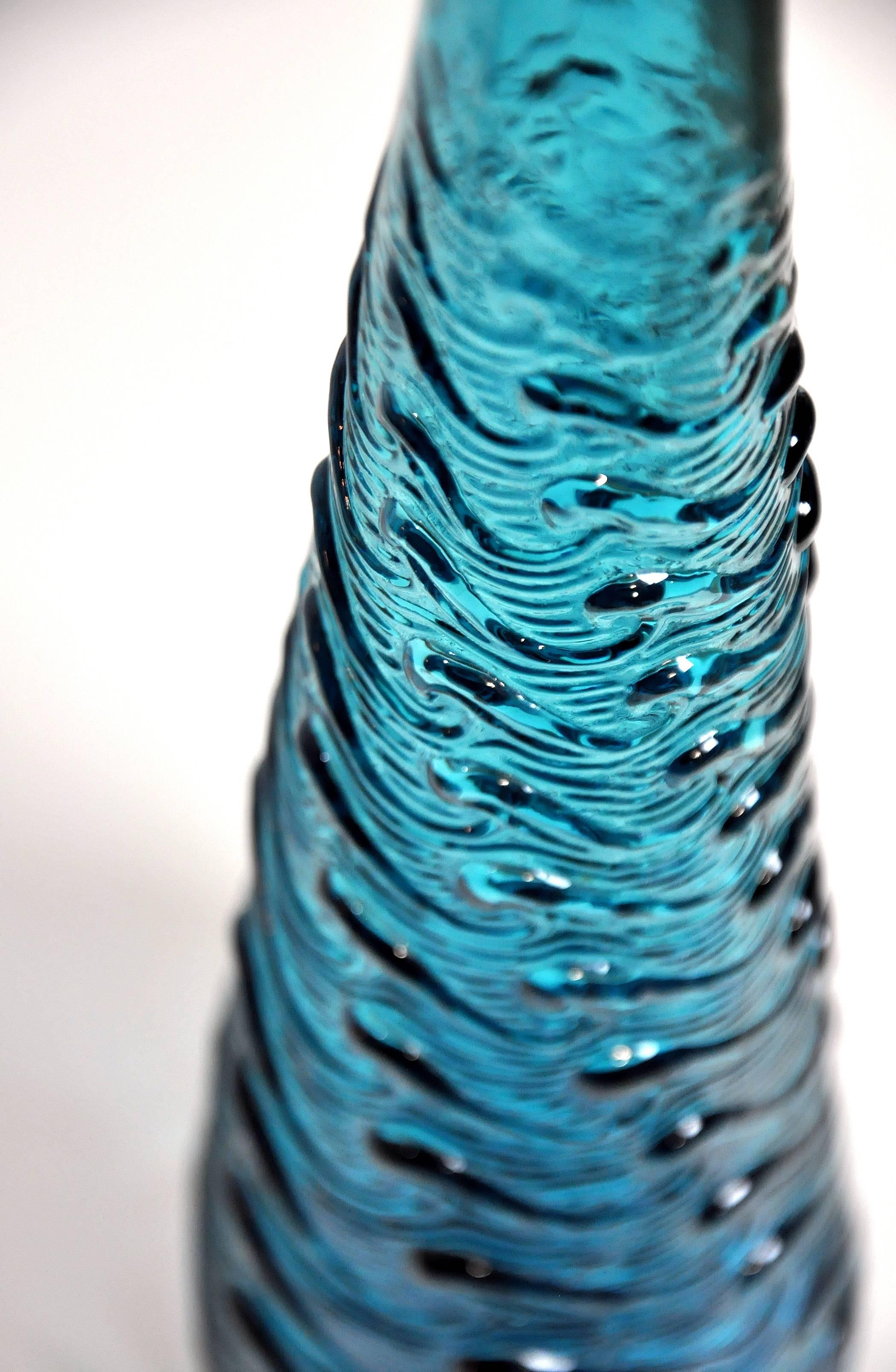 Tall Empoli Blue Art Glass Decanter In Good Condition In Miami, FL