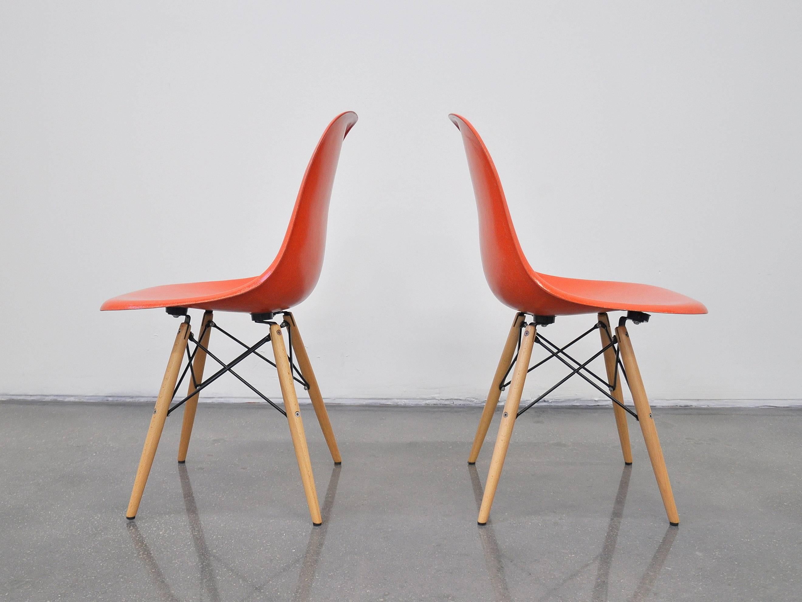 American Eames Herman Miller Orange Fiberglass Dowel Chairs