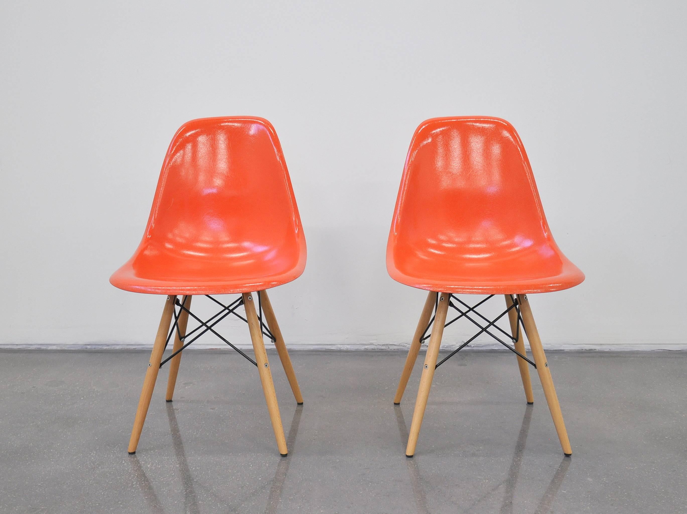 Eames Herman Miller Orange Fiberglass Dowel Chairs 1