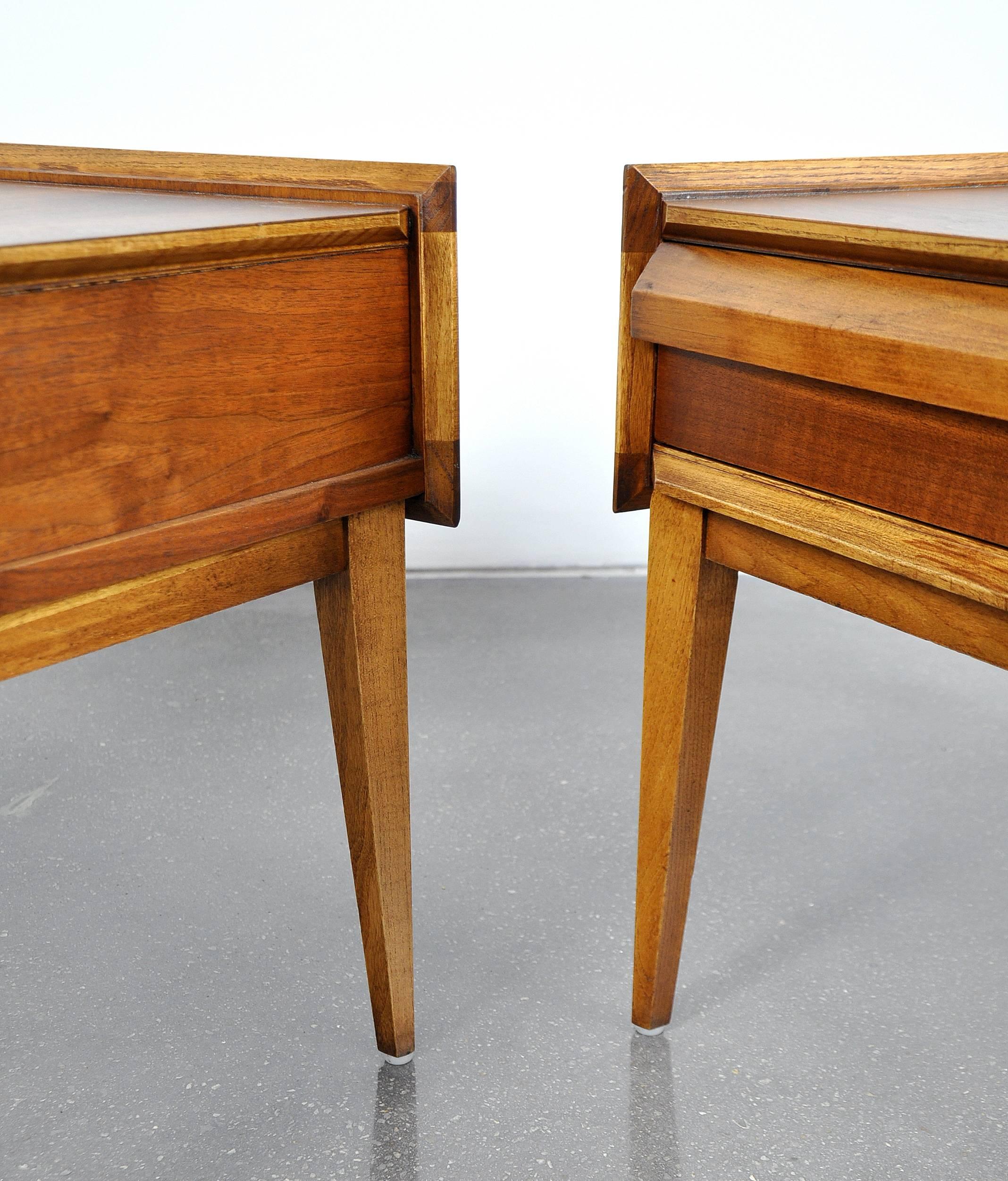 Mid-20th Century Pair of Lane First Edition Walnut and Pecan Side Tables