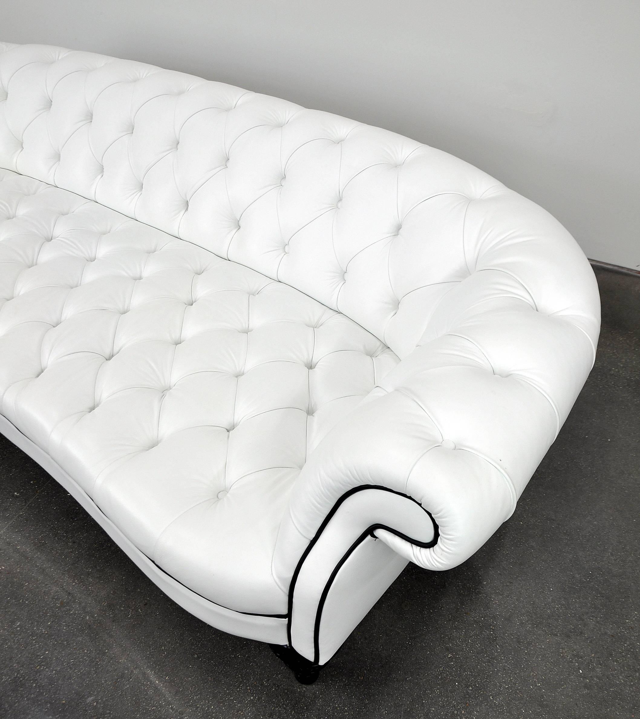 Brass White and Black Leather Chesterfield Sofa