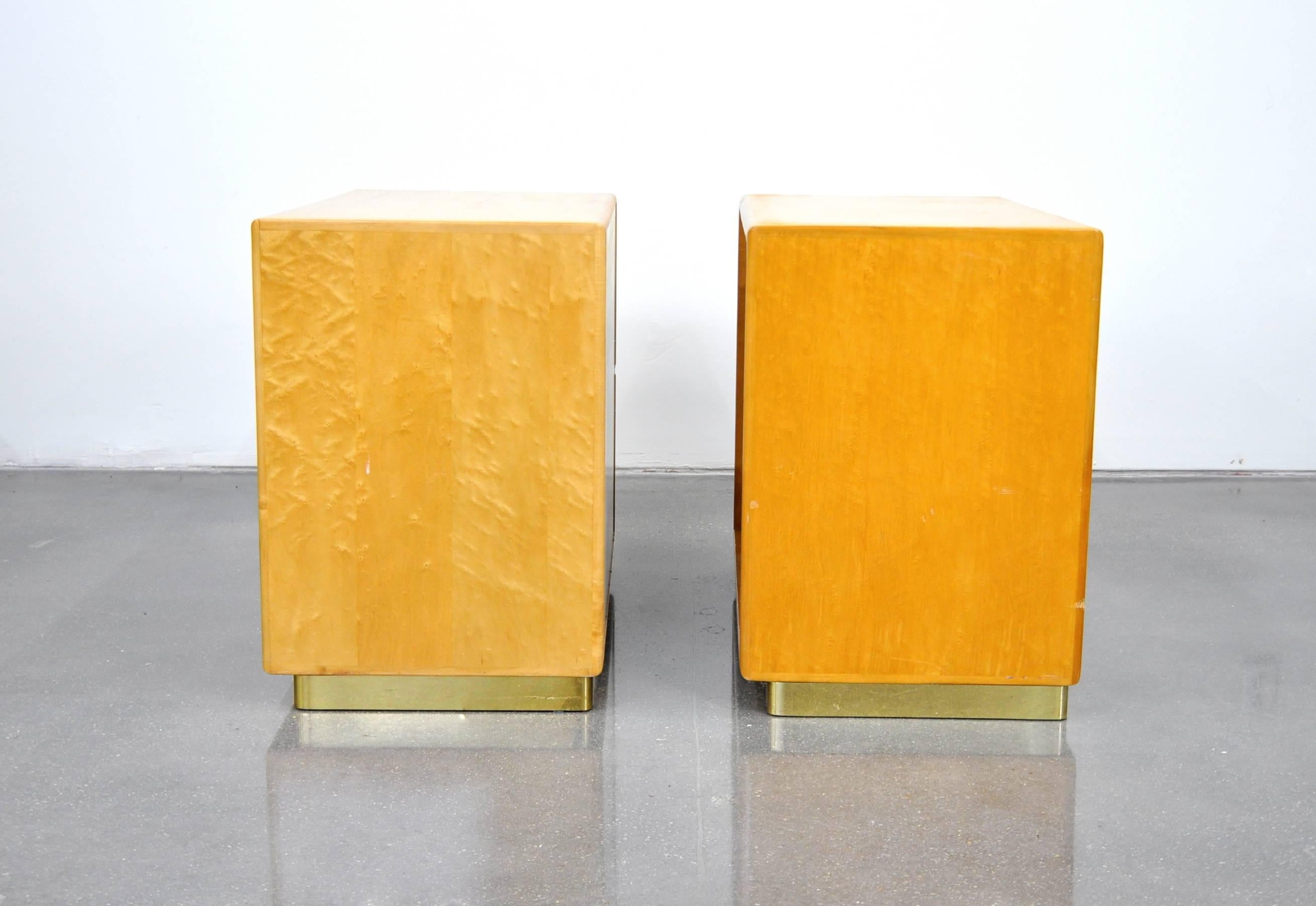 Late 20th Century Milo Baughman for Thayer Coggin Burl, Mirror and Brass Cabinets