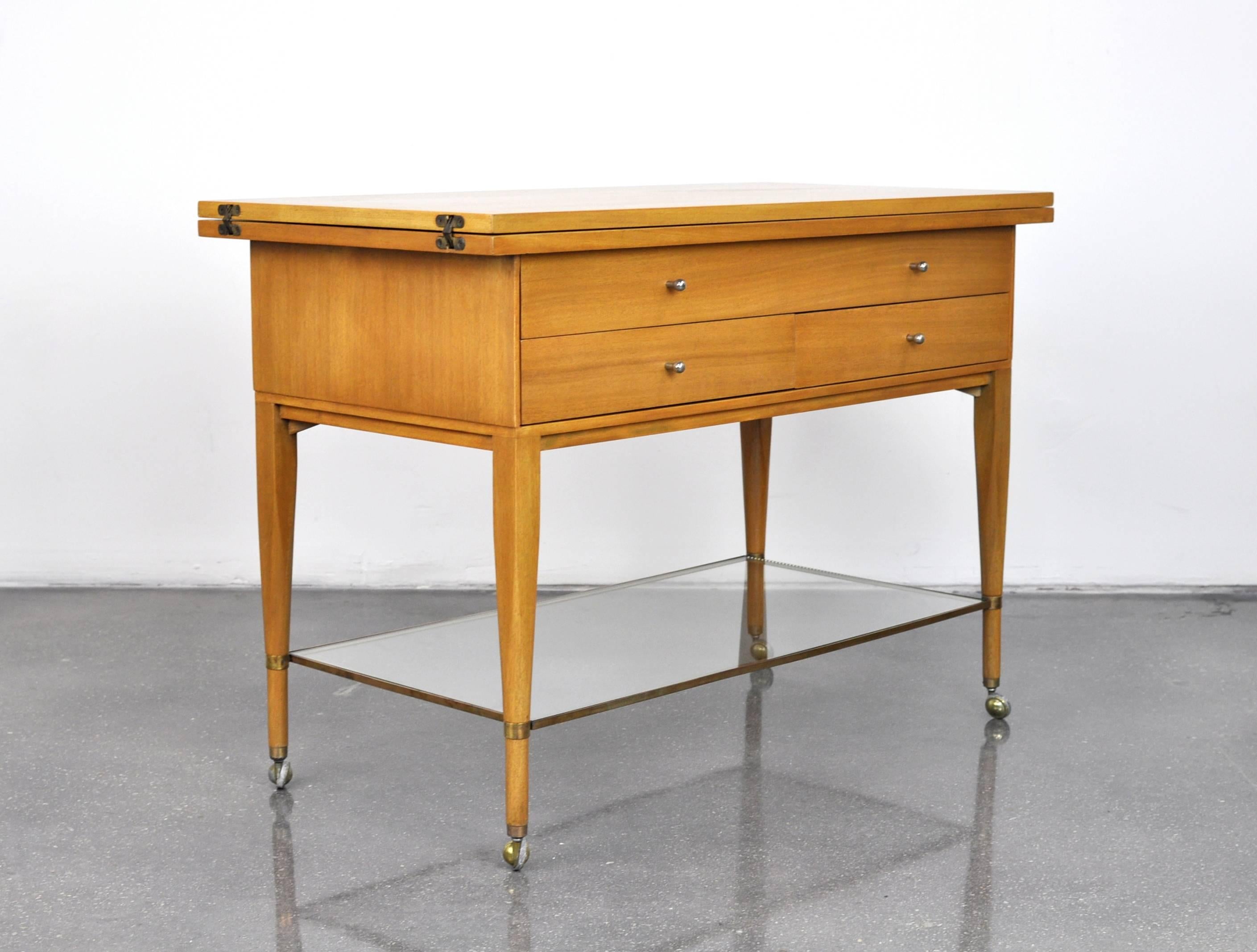 Mid-Century Modern Paul McCobb Calvin Group Mahogany and Brass Expandable Bar Cart