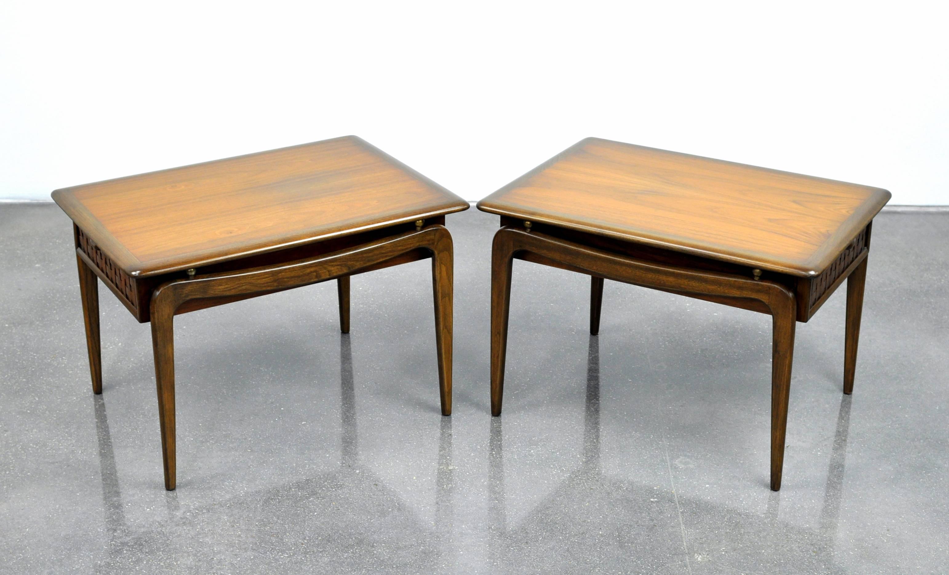 Mid-20th Century Pair of Warren Church for Lane Perception Walnut and Brass End Tables