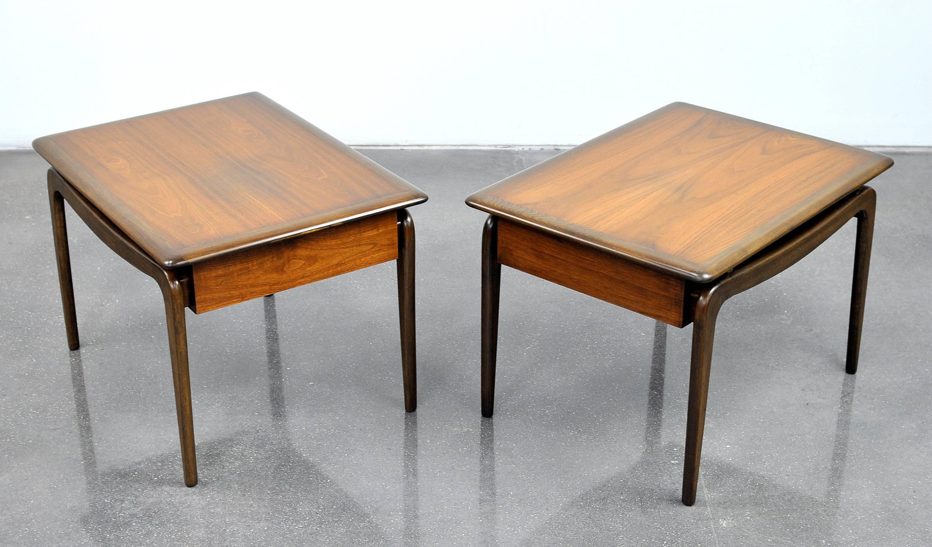 Pair of Warren Church for Lane Perception Walnut and Brass End Tables 1