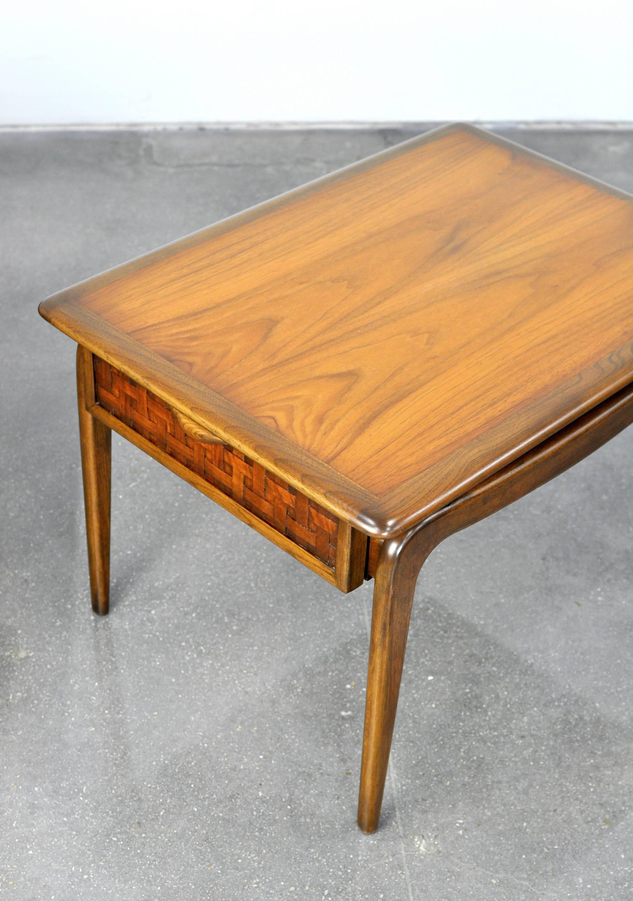 Mid-Century Modern Pair of Warren Church for Lane Perception Walnut and Brass End Tables