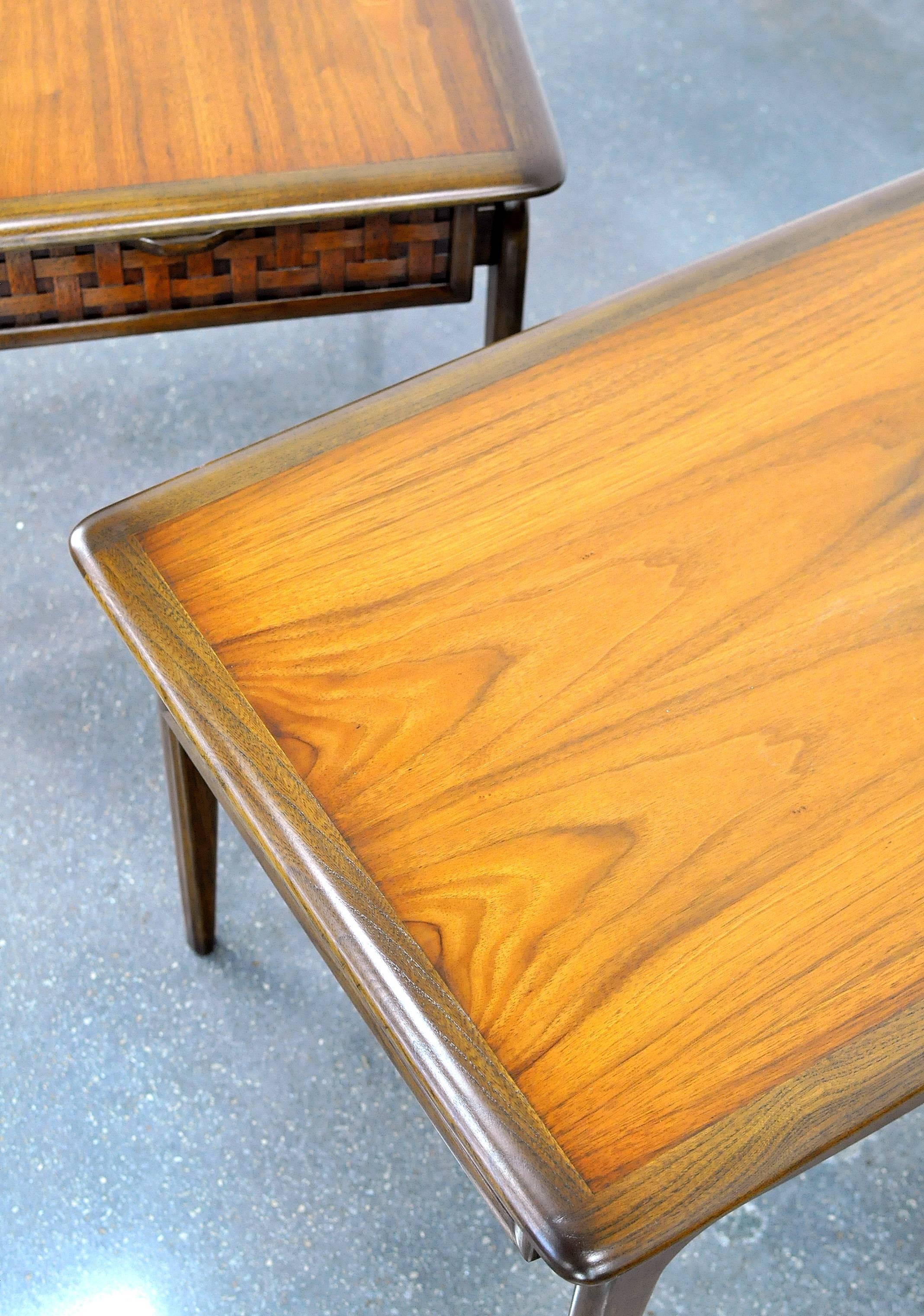 American Pair of Warren Church for Lane Perception Walnut and Brass End Tables