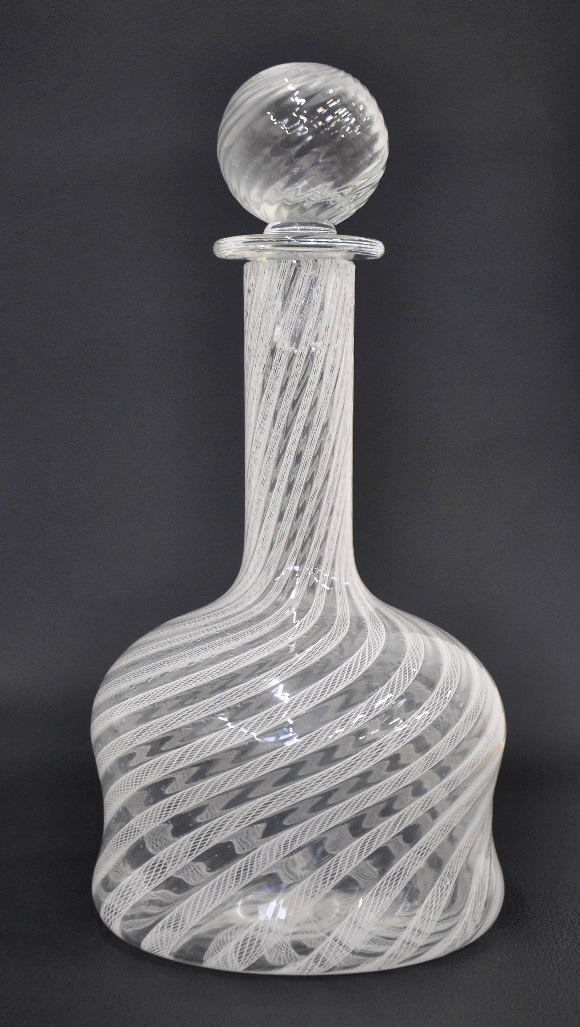 Fratelli Toso Murano Glass Latticino Filigrana Decanter 1