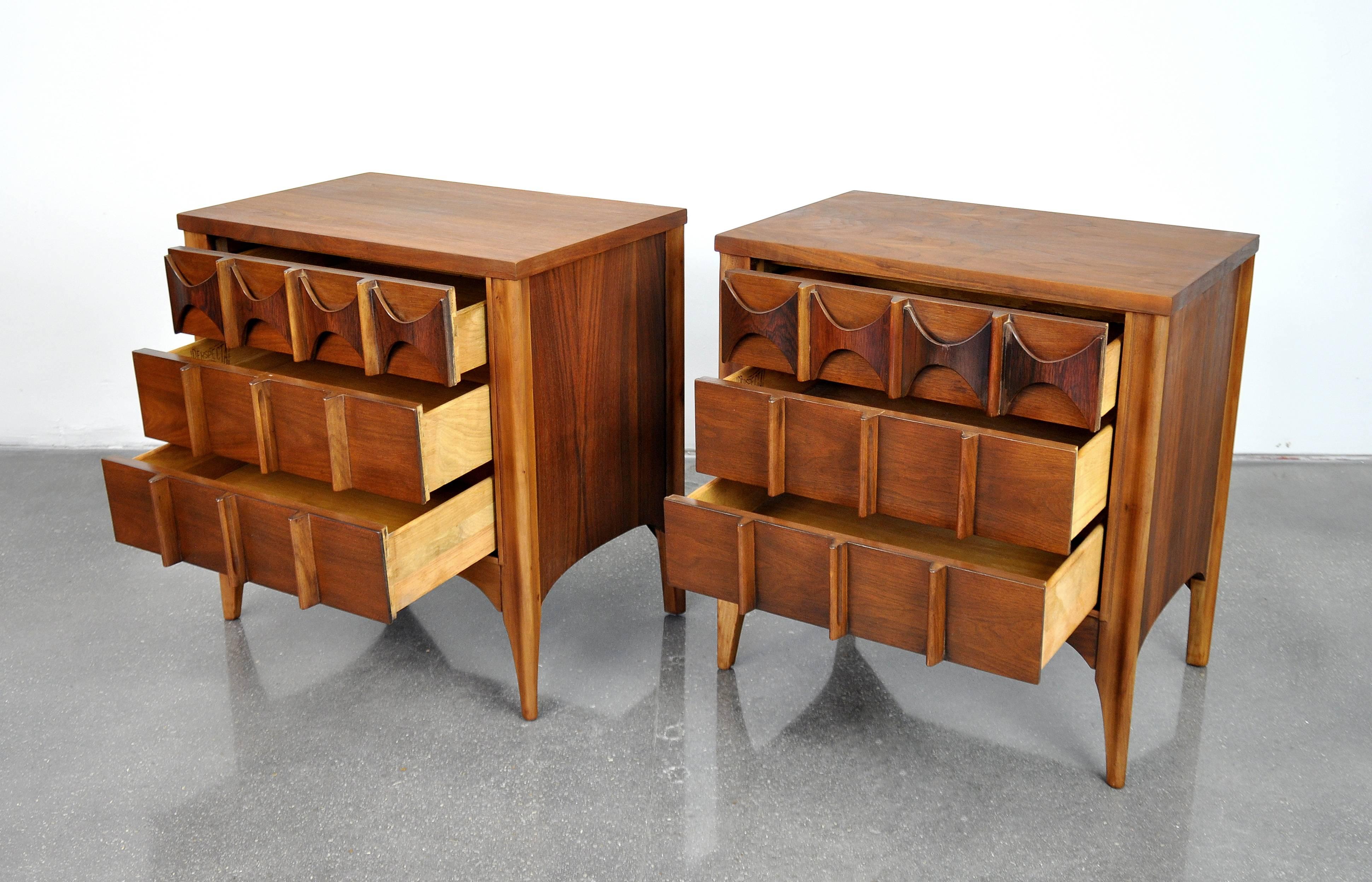 Mid-Century Modern Pair of Kent Coffey Perspecta Walnut and Rosewood Nightstands