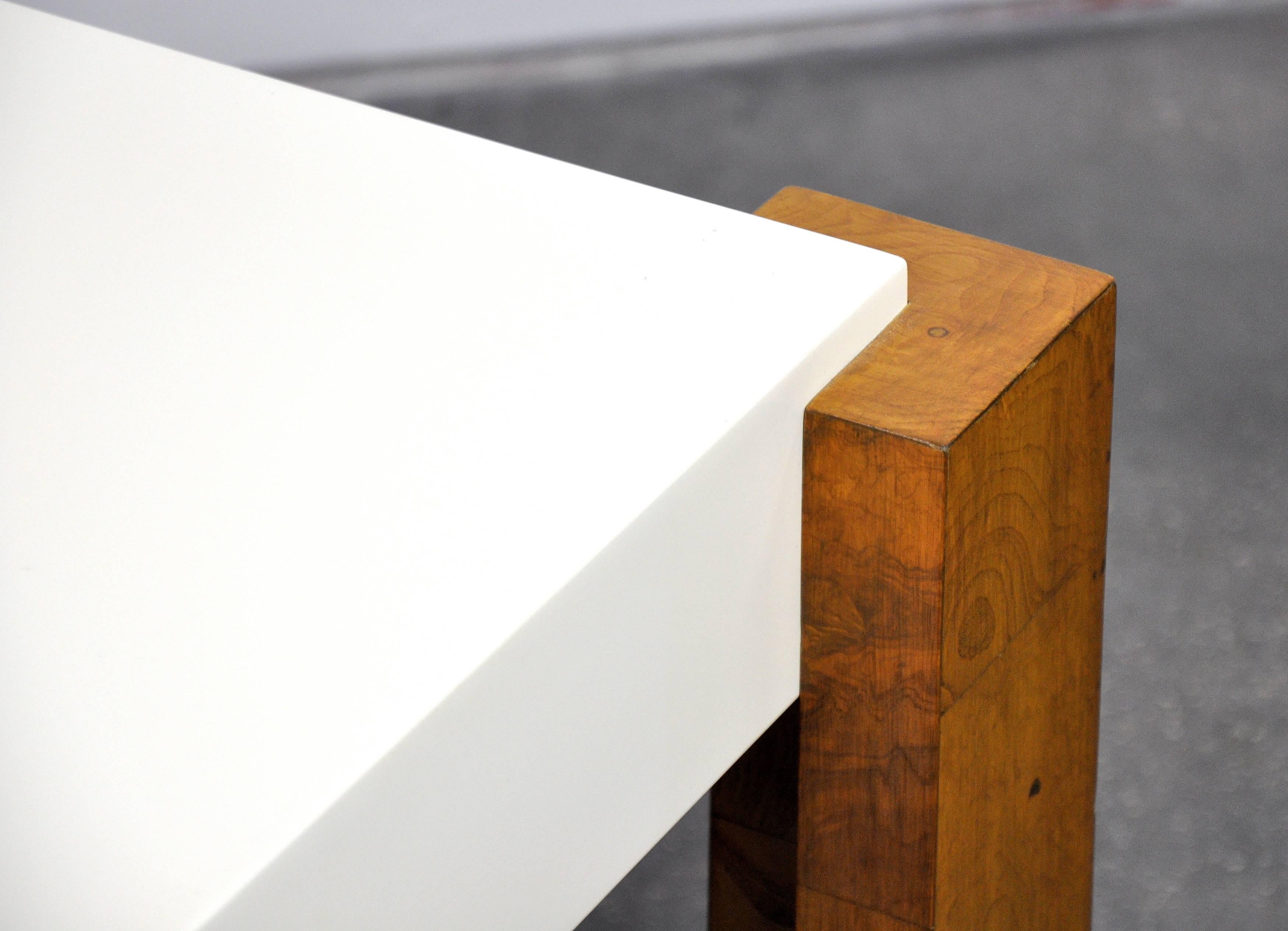 Milo Baughman for Thayer Coggin Burlwood and White Lacquer Side Table 1