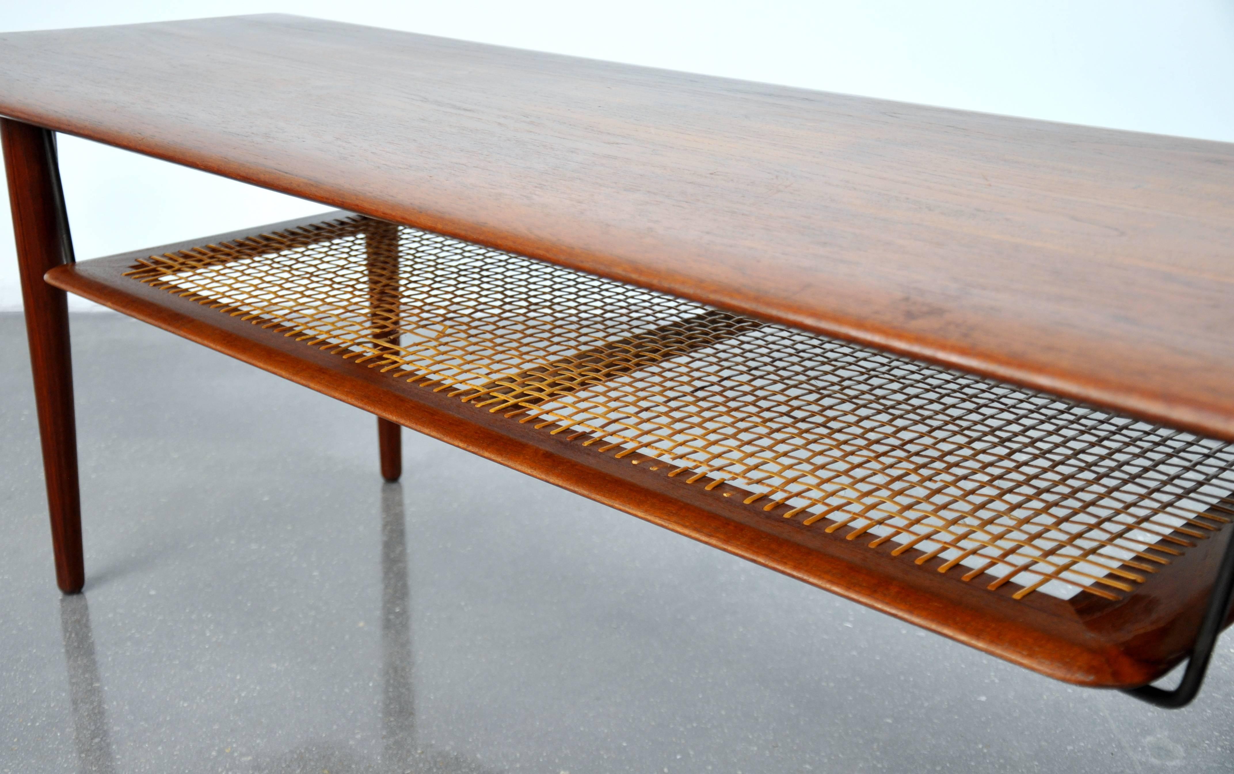 Peter Hvidt and Orla Molgaard-Nielsen Teak, Cane and Brass Coffee Table 1