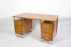 1930s Bauhaus Chrome Steel Tube and Beech Desk by Rudolf Vichr
