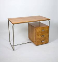 1940s Bauhaus Chrome Steel Tube and Beech Writing Desk