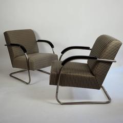 Pair of 1930s Bauhaus Mücke & Melder Steel Tube Armchairs Upholstered