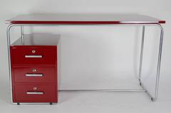 1940s Bauhaus Steel Tube Desk Purple Red