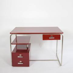 1940s Bauhaus Thonet Design Steel Tube Desk Purple Red