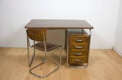 1940s Bauhaus Steel Tube and Beech Writing Desk