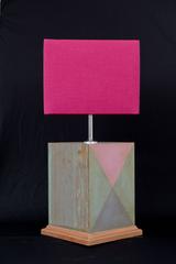 Hand-Painted Harlequin Table Lamp Base with Patinaed Copper Plate