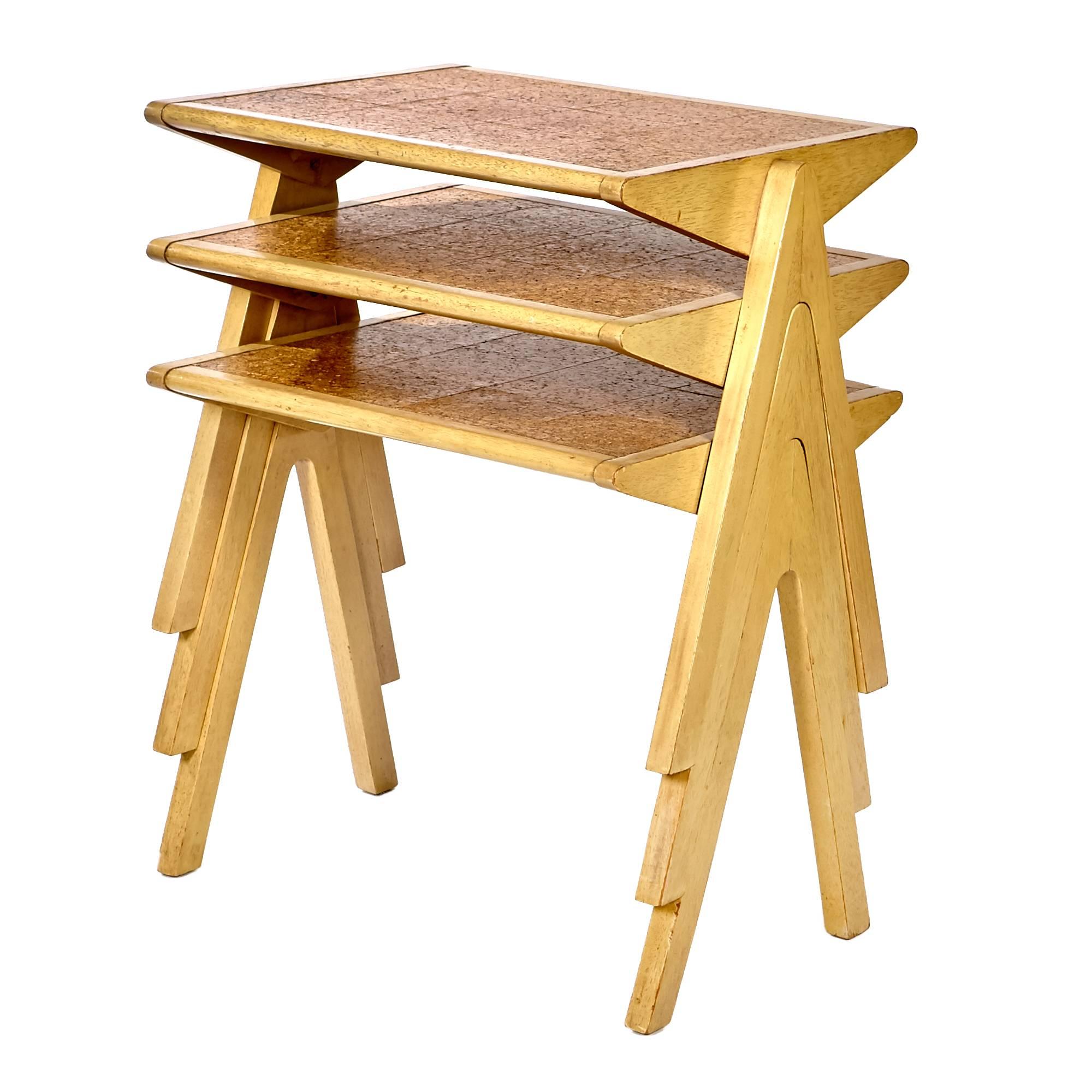 Rare Jon Jansen Cork Top Stacking Tables For Sale