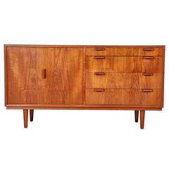 1960s Danish Teak Folding Door and Curved Handle Small Credenza