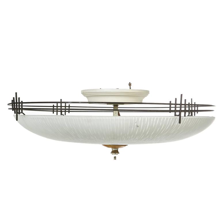 Art Deco Style Black Metal Large Flush Mount Ceiling Light Fixture at
