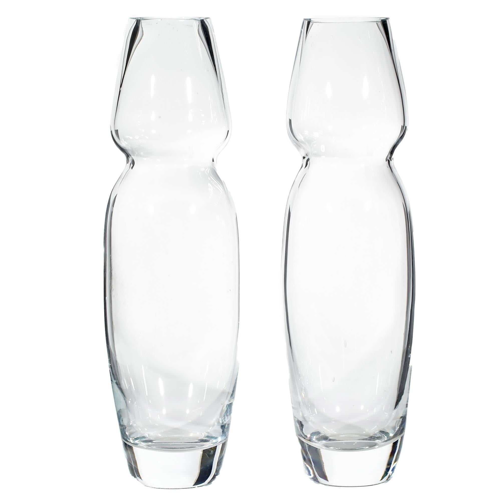 Handblown Ovoid Tall Vases for Marquis by Waterford, Pair For Sale