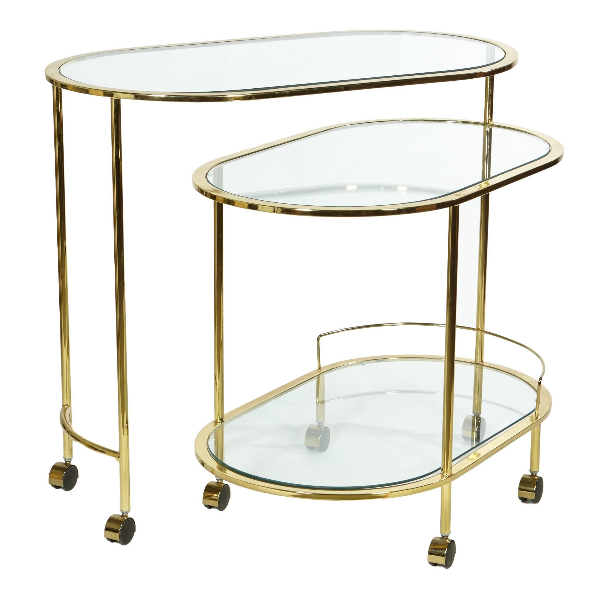 Rolling Brass Swivel Serving Cart, 1970s