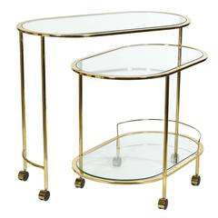 Rolling Brass Swivel Serving Cart, 1970s