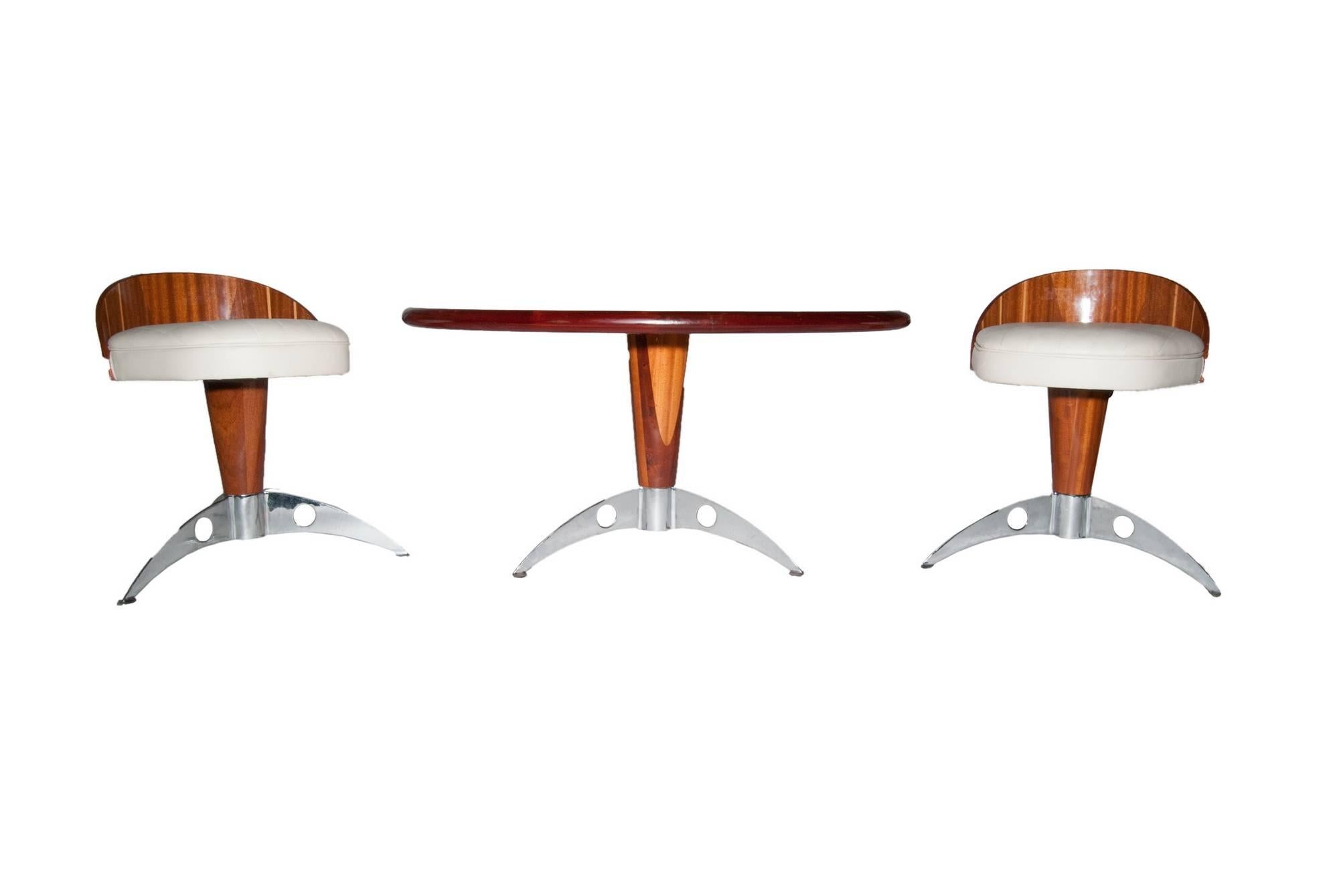 International Style Triconfort Rivage Nautical Table and Chairs, Three Pieces