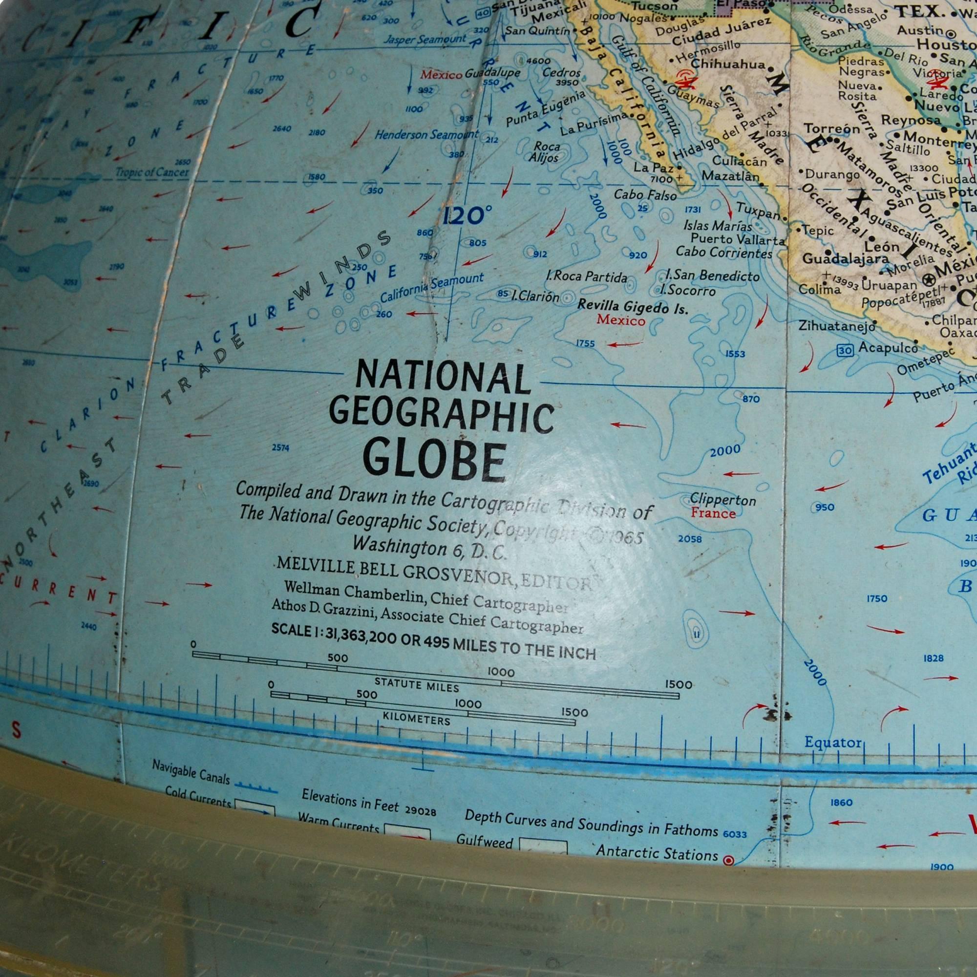Mid-Century Modern National Geographic Floor Globe with Walnut Stand For Sale