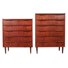 Pair of Danish Sculpted Handle Teak Tall Dressers