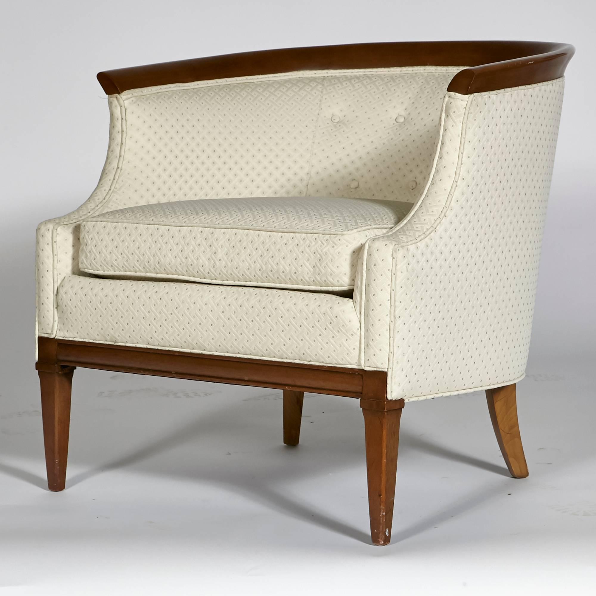 Fabric Walnut Sculpted Lounge Chair by Erwin-Lambeth For Sale