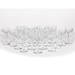 1960s, Floral Etched Rock Crystal Tall Stems, Set of 18