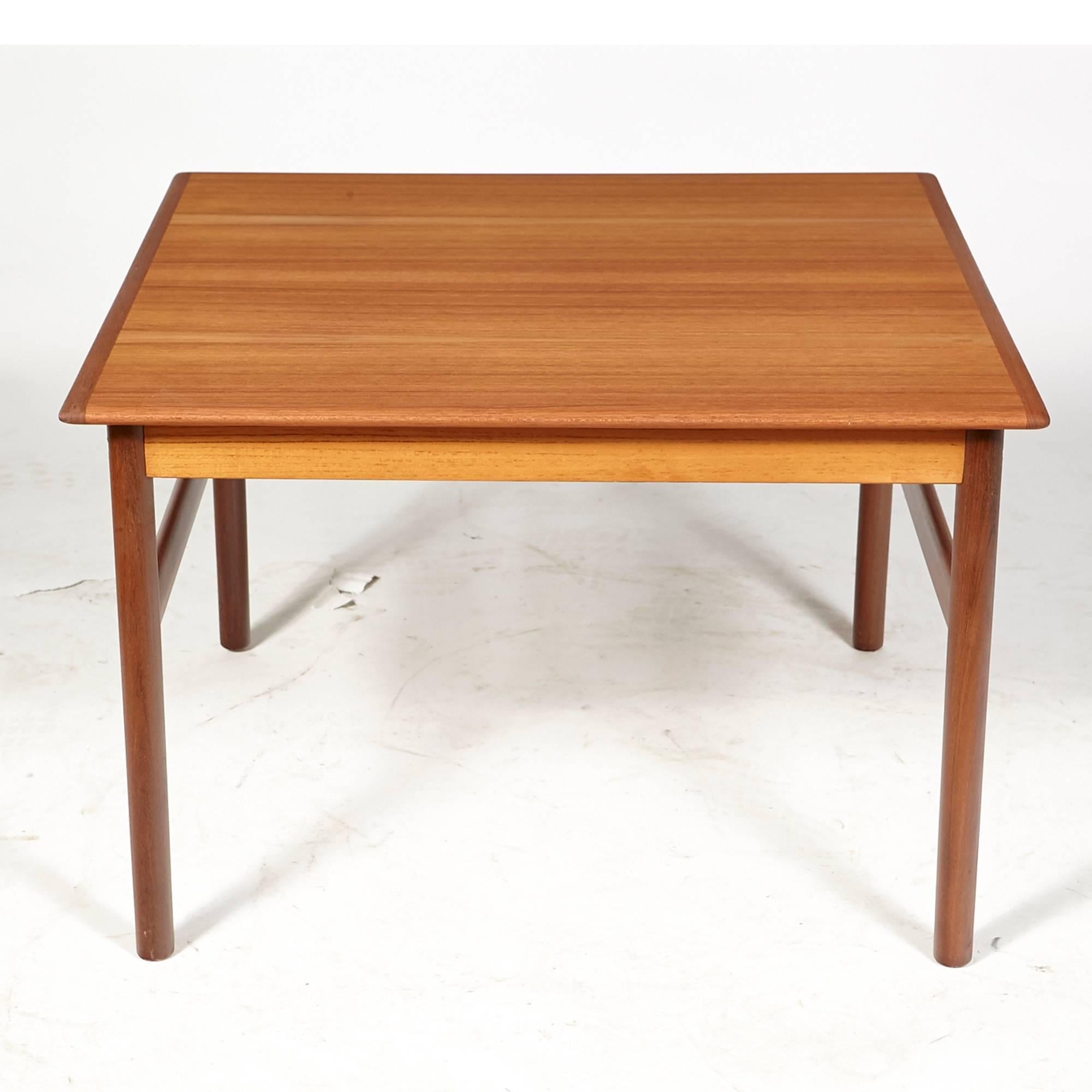 Vintage mid-20th century Danish teak square cocktail table, circa 1960s. The table is in refinished condition. Unmarked.