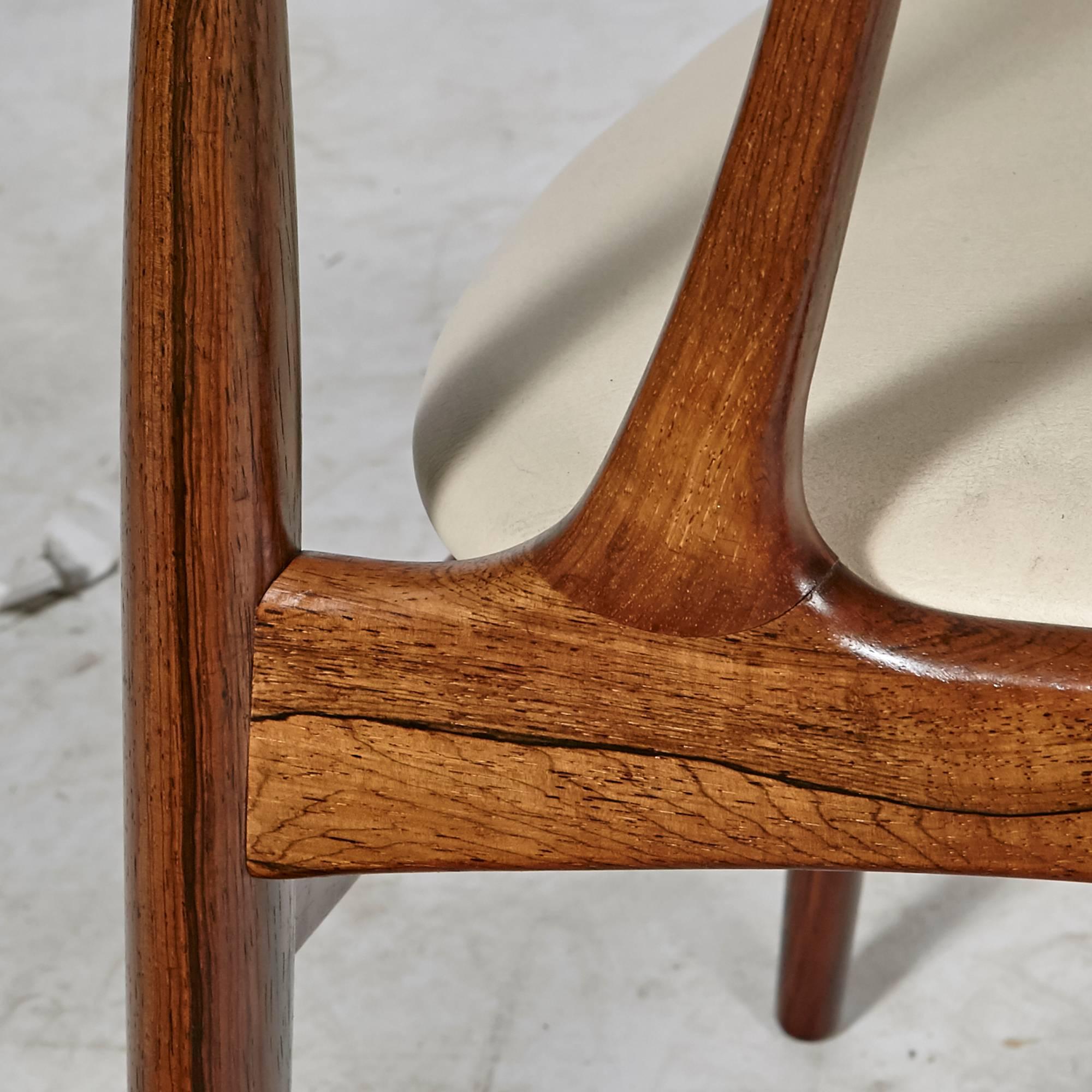 Danish Rosewood and Leather Dining Chairs by Johannes Andersen, 1960s For Sale 3