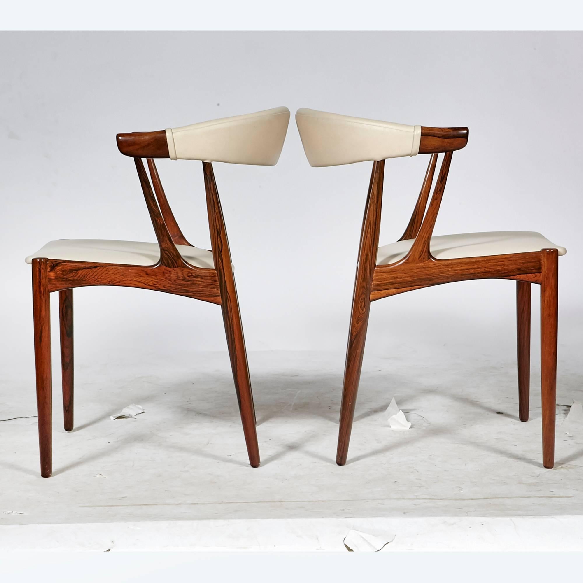 Danish Rosewood and Leather Dining Chairs by Johannes Andersen, 1960s In Good Condition For Sale In Amherst, NH