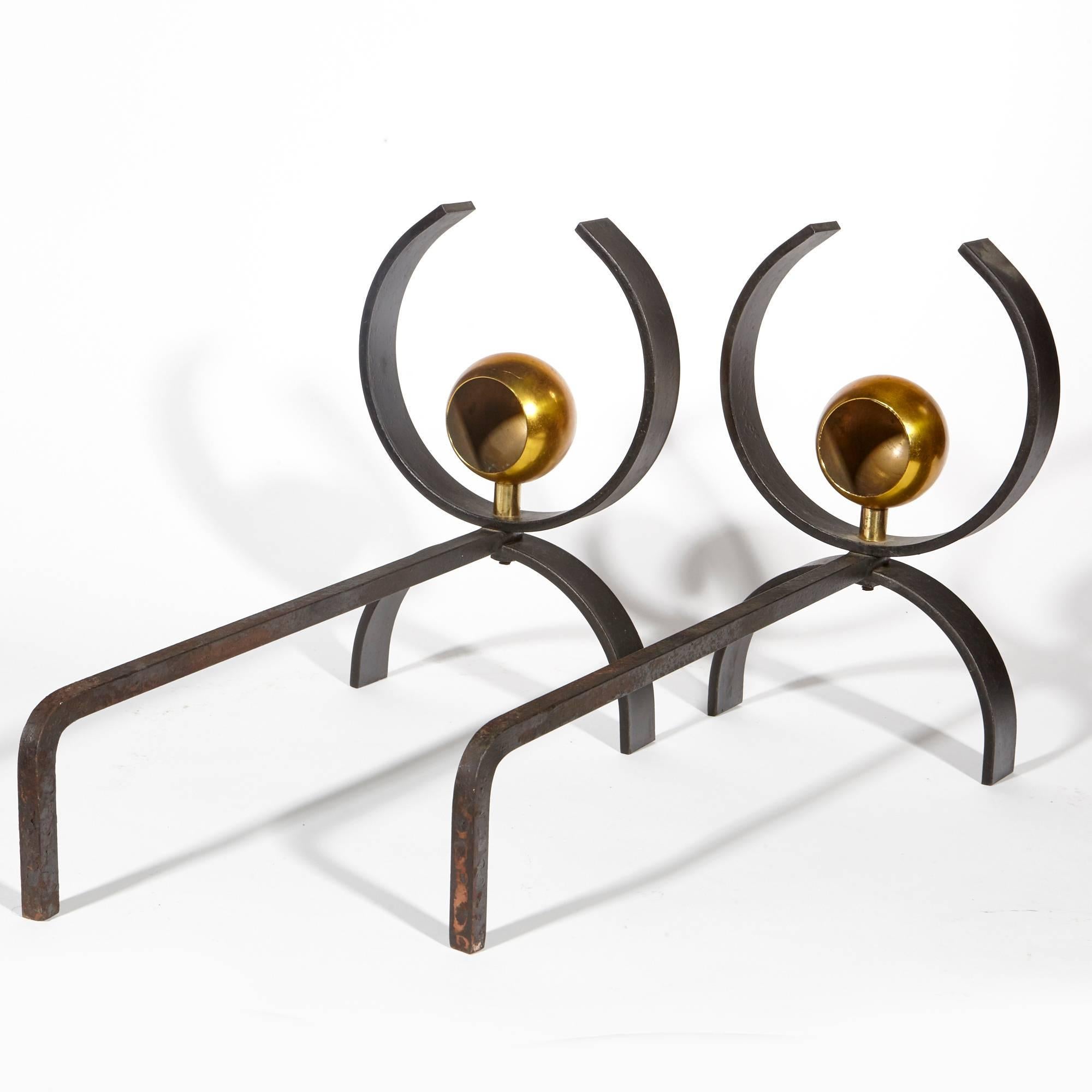 American Pair of 1950s Donald Deskey Andirons For Sale