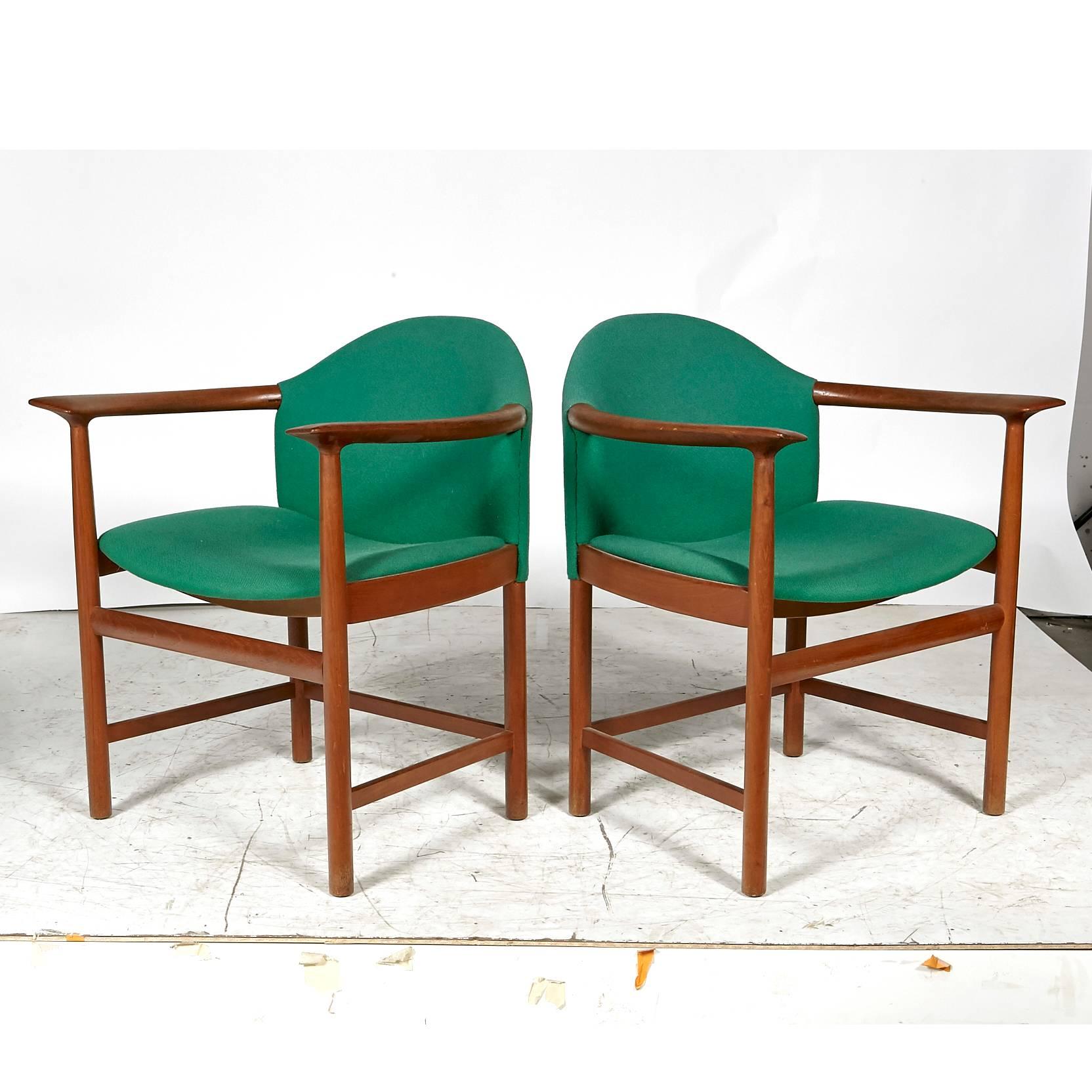 Scandinavian Modern Danish Teak Sculpted Armchairs, Pair For Sale